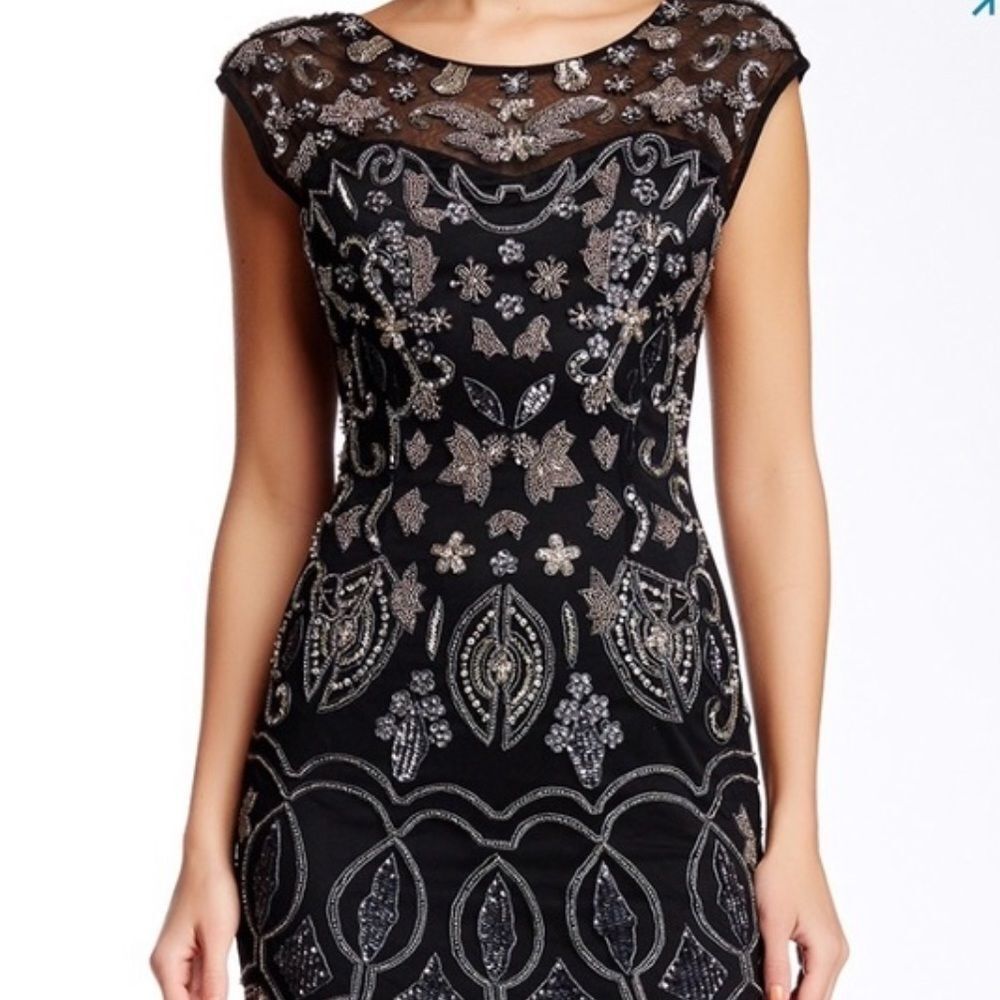 Lotus threads cap sleeve fleur de lis beaded dress nwt